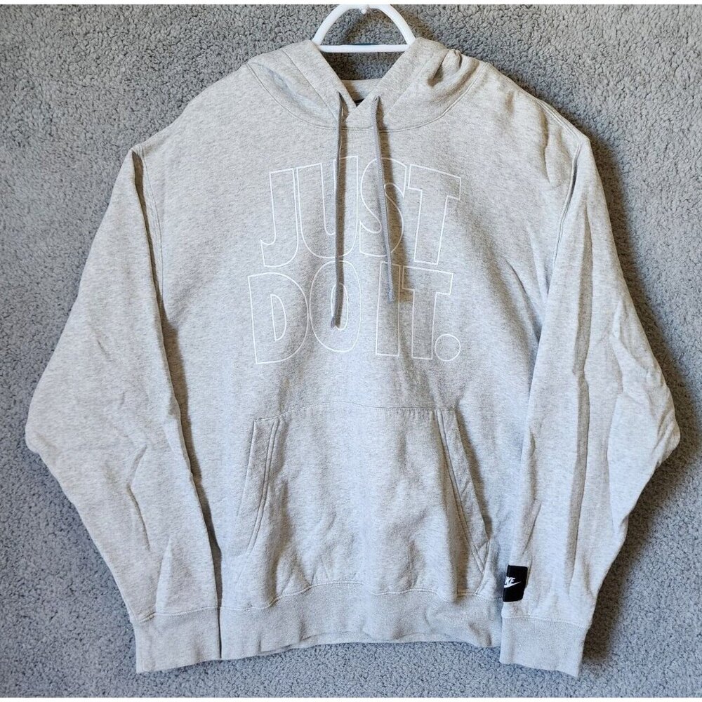 NIKE Gray "Just Do it" Spellout Fleece Pocket Hoodie Sweatshirt Size XXL‎
